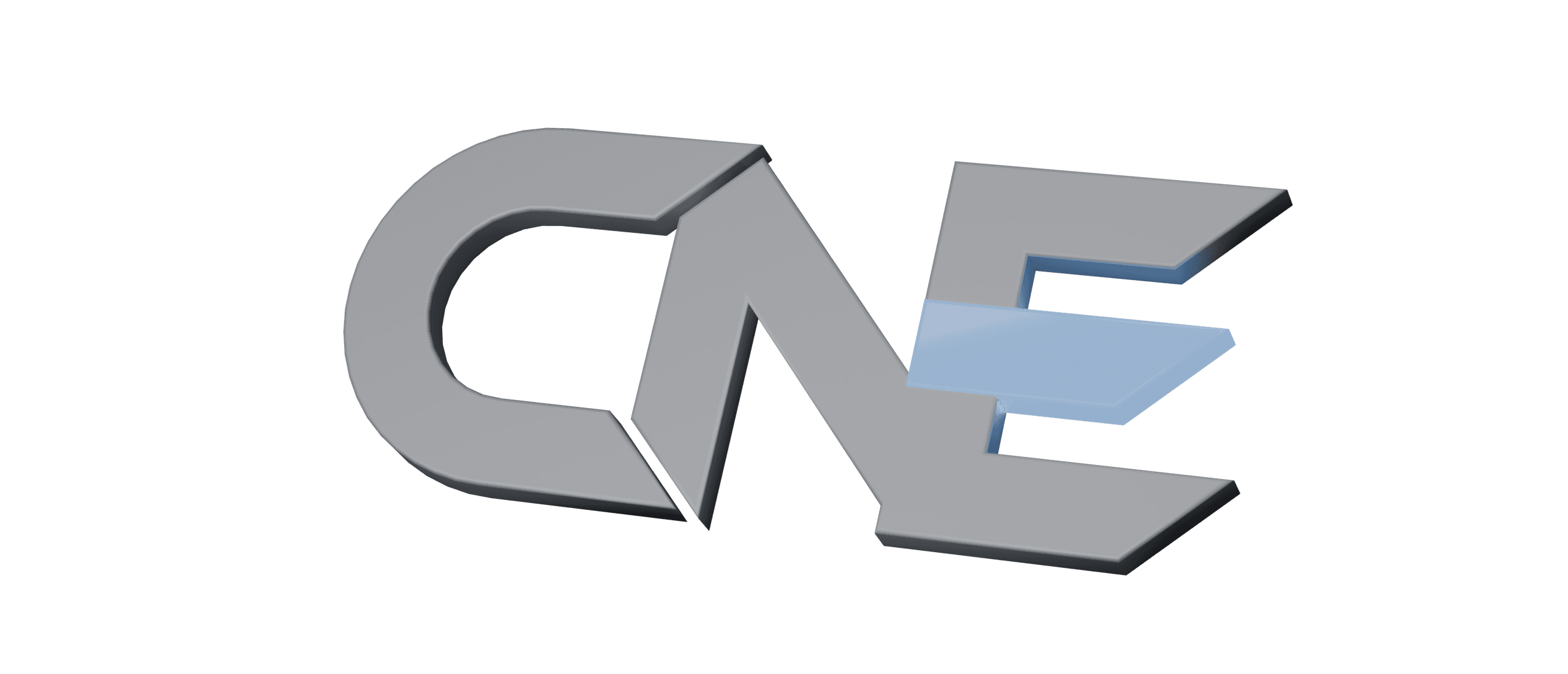 The CNE lettermark as an anodised plate with a lit lens-blue arm